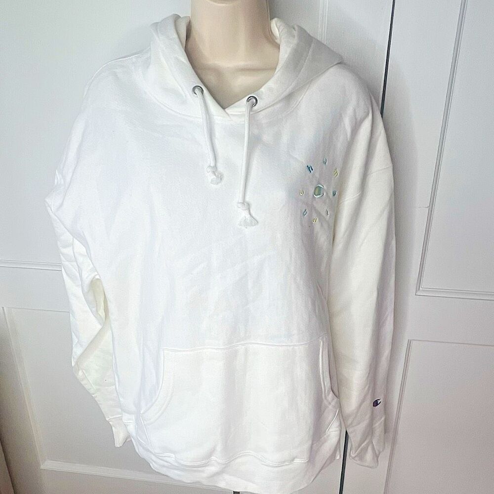 Champion White Hoodie with Subtle Embroidered Detail
